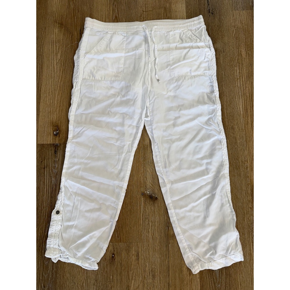 Bobeau Jogger Pants Womens M White Lyocell‎ Cropped Drawstring Coastal Beach